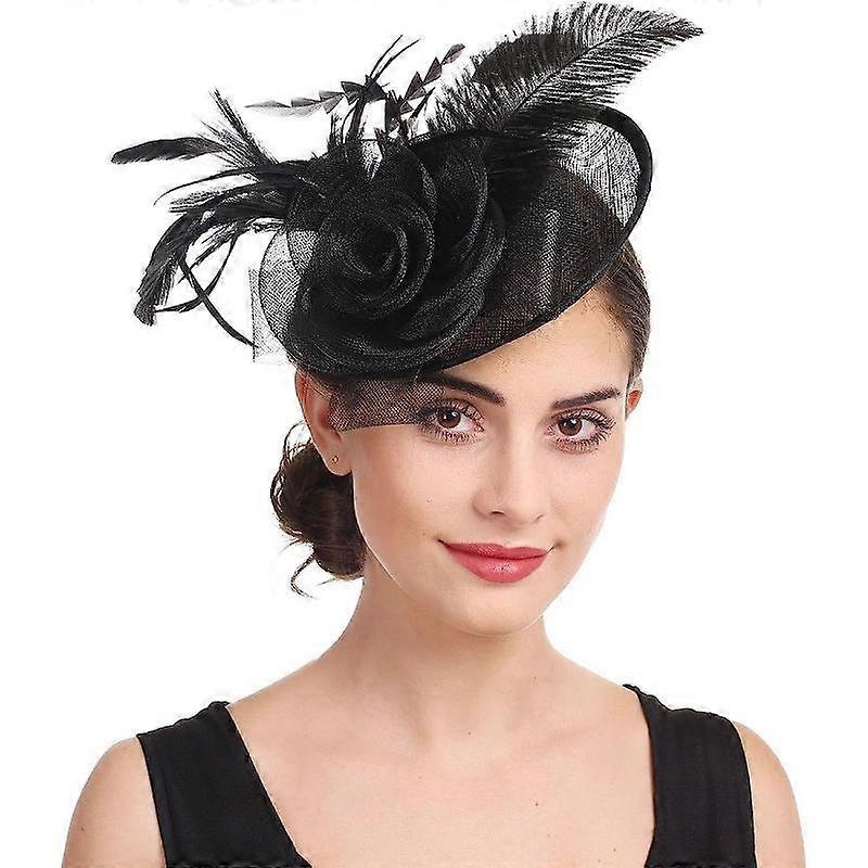 Fascinator för kvinnor Hårklämma Hatt Plommonstop Fjäder Blomma Slöja Bröllopsfest Hatt Tehatt