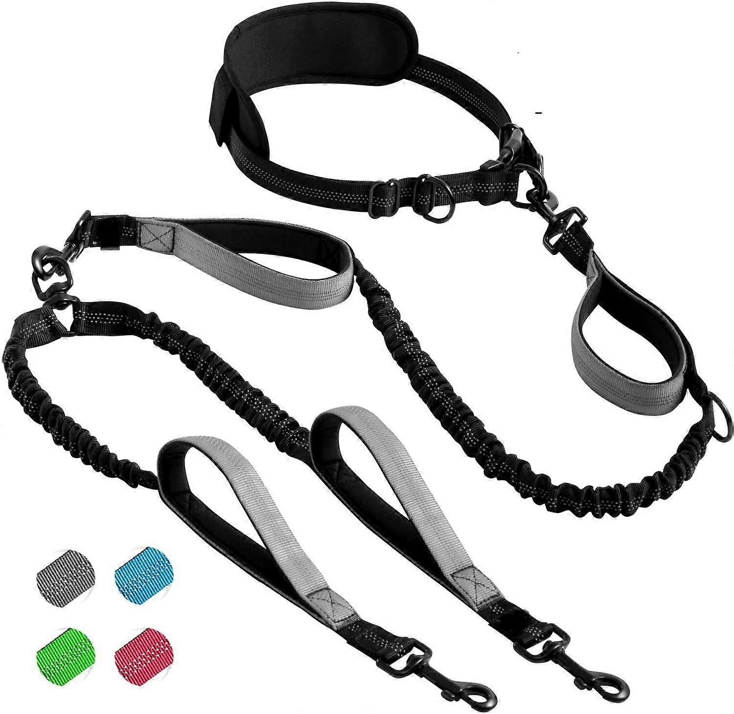 Double hands padded reflective no pull tangle dog leash for medium and large breeds for 2 dogs