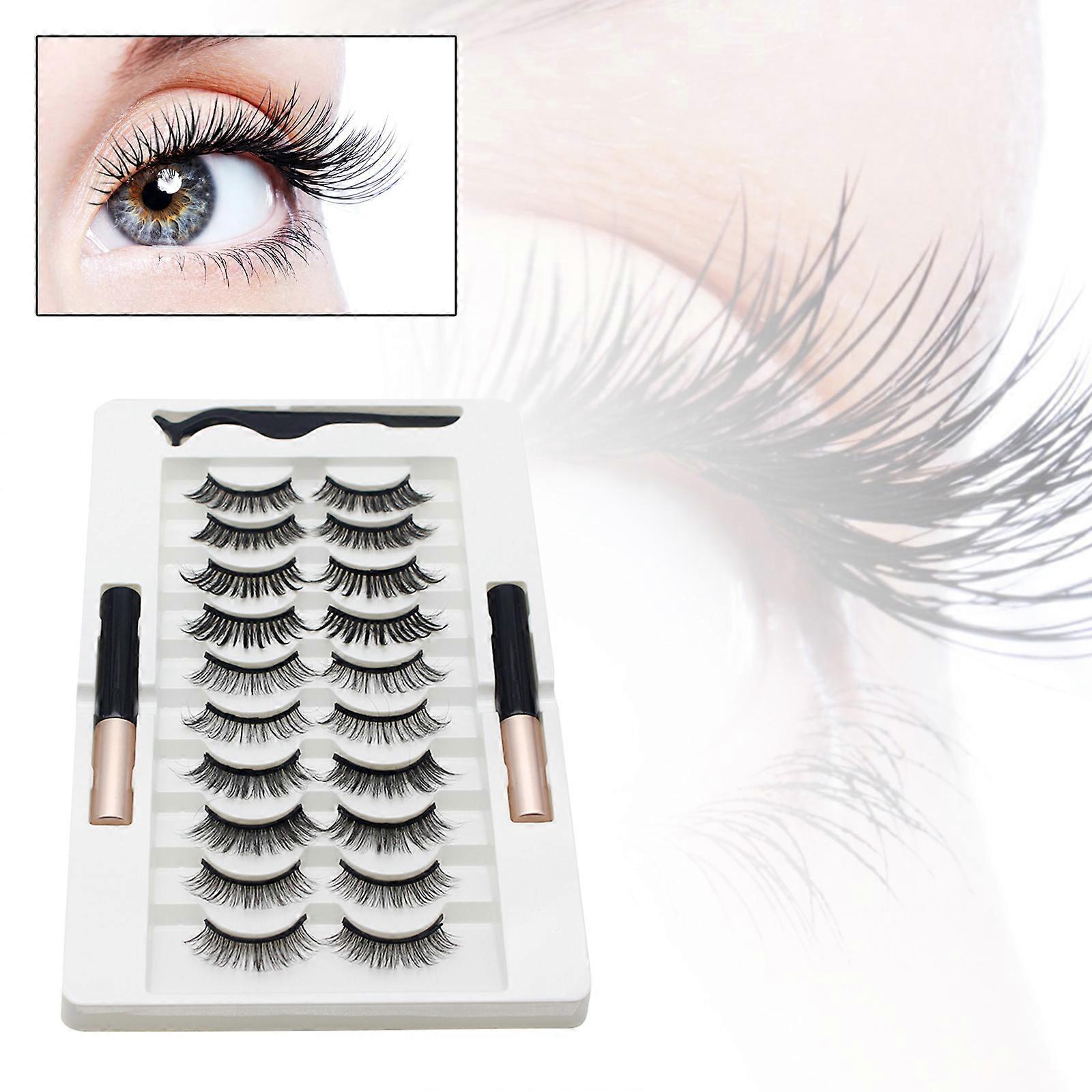 Magnetic Eyeliner and Eyelashes Kit,Magnetic Eyelashes with Eyeliner,10 Pairs False Lashes with Tweezers,Eyeliner Kit