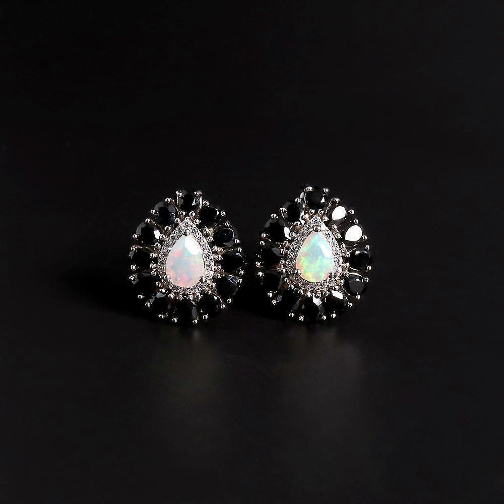 Natural black spinel with Opal Gemstone 925 sterling silver earrings elegant noble women and girls fashion jewelry