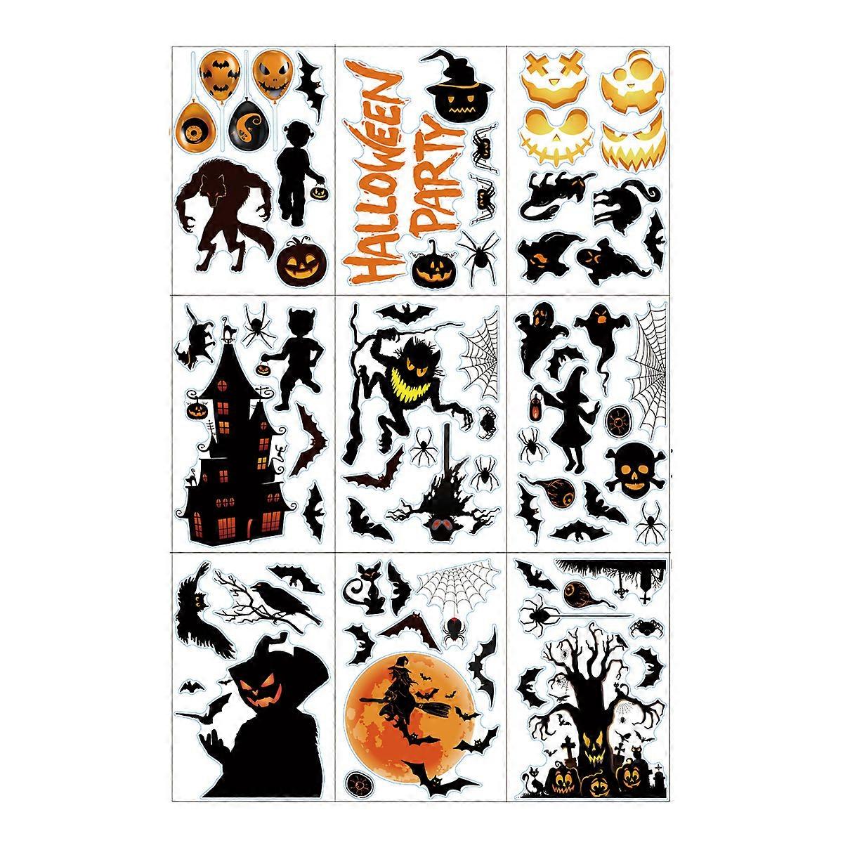 Halloween Window Clings, 9 Sheets Large Halloween Window Decorations Stickers Double-Sided Removable Glass Window Decals
