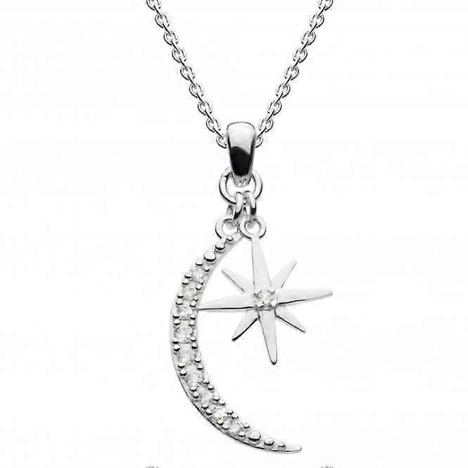 Dew Silver Drop Crescent Moon and Star Cubic Zirconia 18 Necklace 9541CZ020
