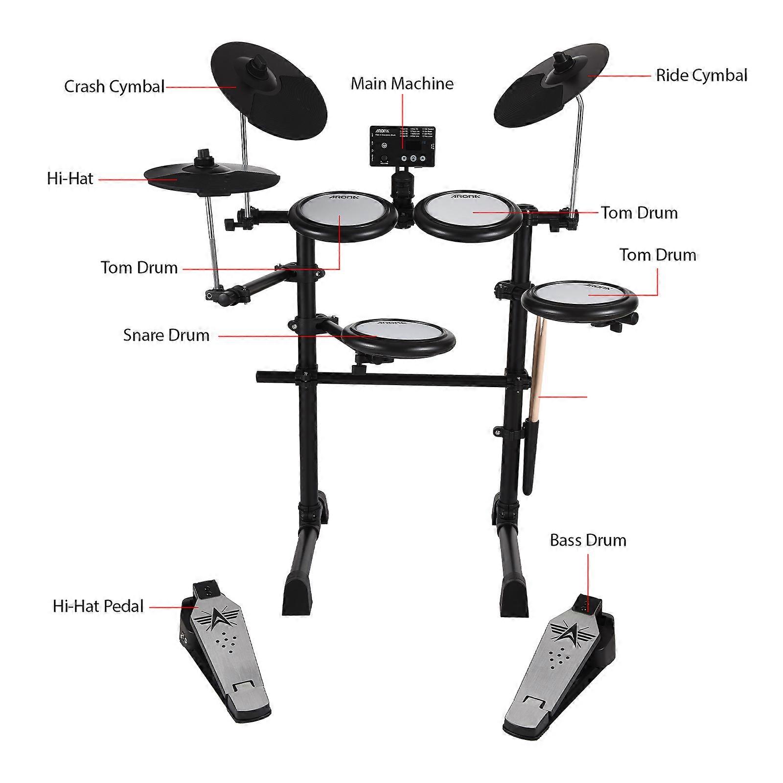AROMA Electronic Drum Kit 5 Drums 3 Cymbals 144 Tones USB MIDI