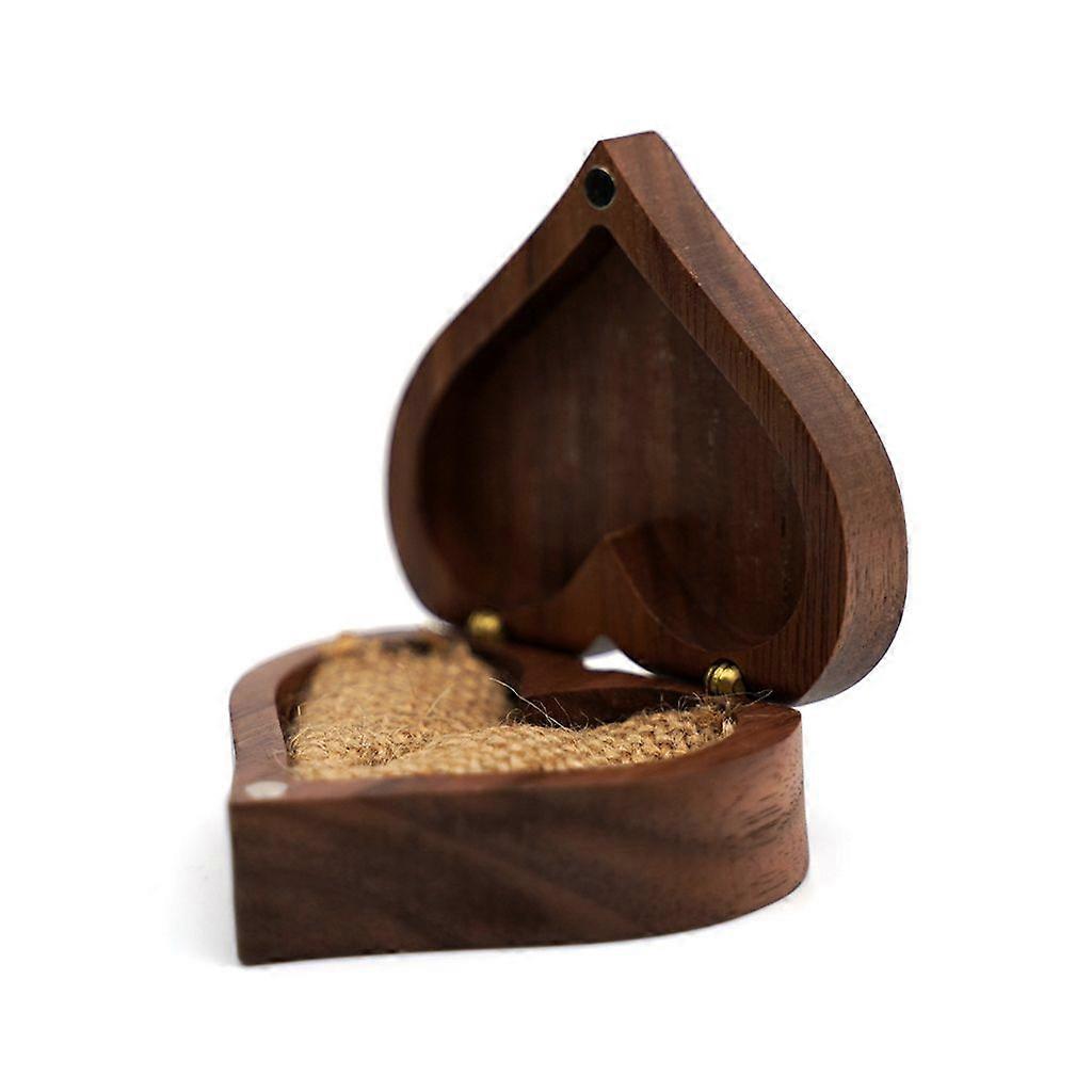 Heart Shaped Walnut Solid Wood Ring Box Velvet Soft Interior Holder Organizer