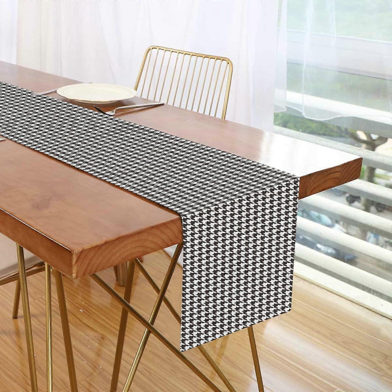 Houndstooth Black and White Deco Table Runner for Wedding Party Dinner Kitchen 90 x 13 Inch