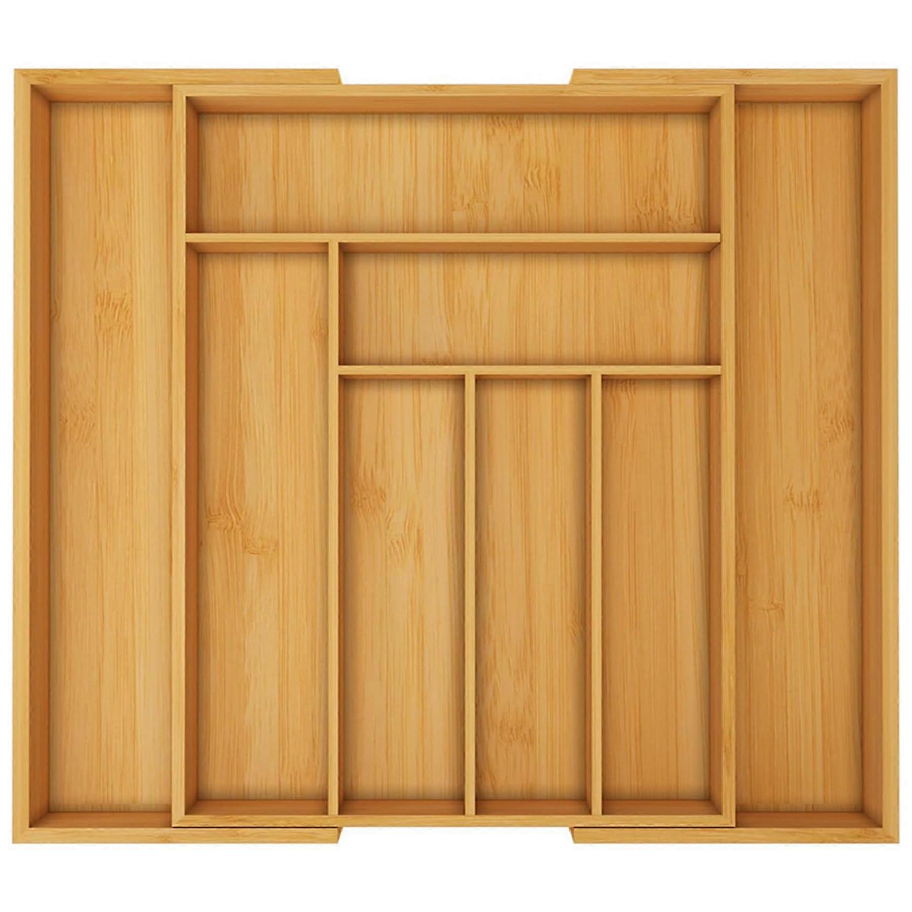 Bamboo Expandable Drawer Organizer for Utensils and Cutlery - Adjustable Large Silverware Tray for Kitchen Cabinets