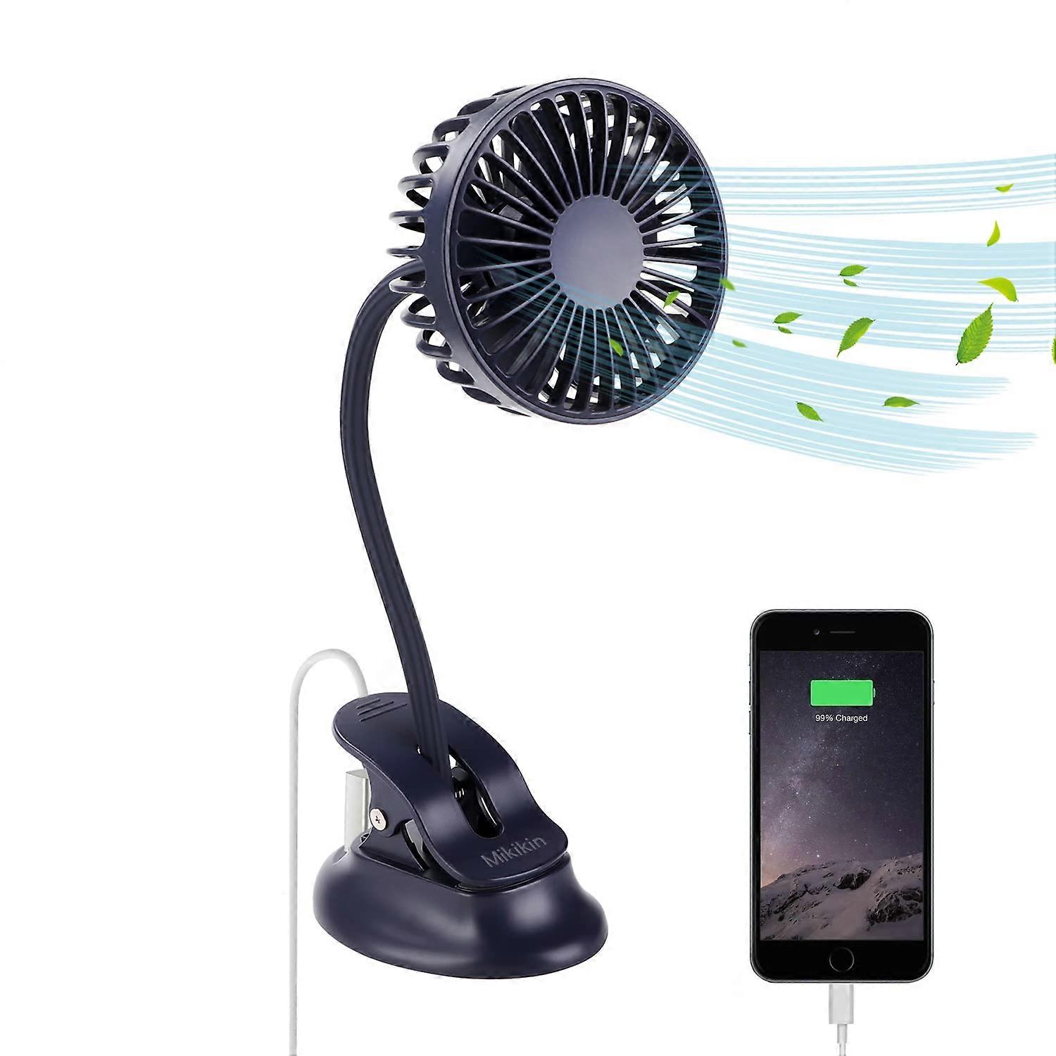 Small Mini Fan with Clip, Portable USB Battery Operated Silent Table Fan, 3 Speed Adjustable, Compact Design