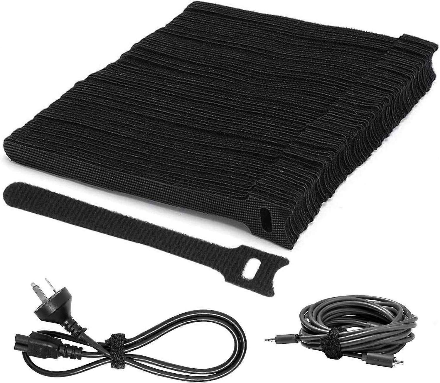 100 Pack Adjustable Reusable Cable Ties, 115cm Cable Ties, Cable Straps with Hook and Loop, Cable Ties Set (Black)