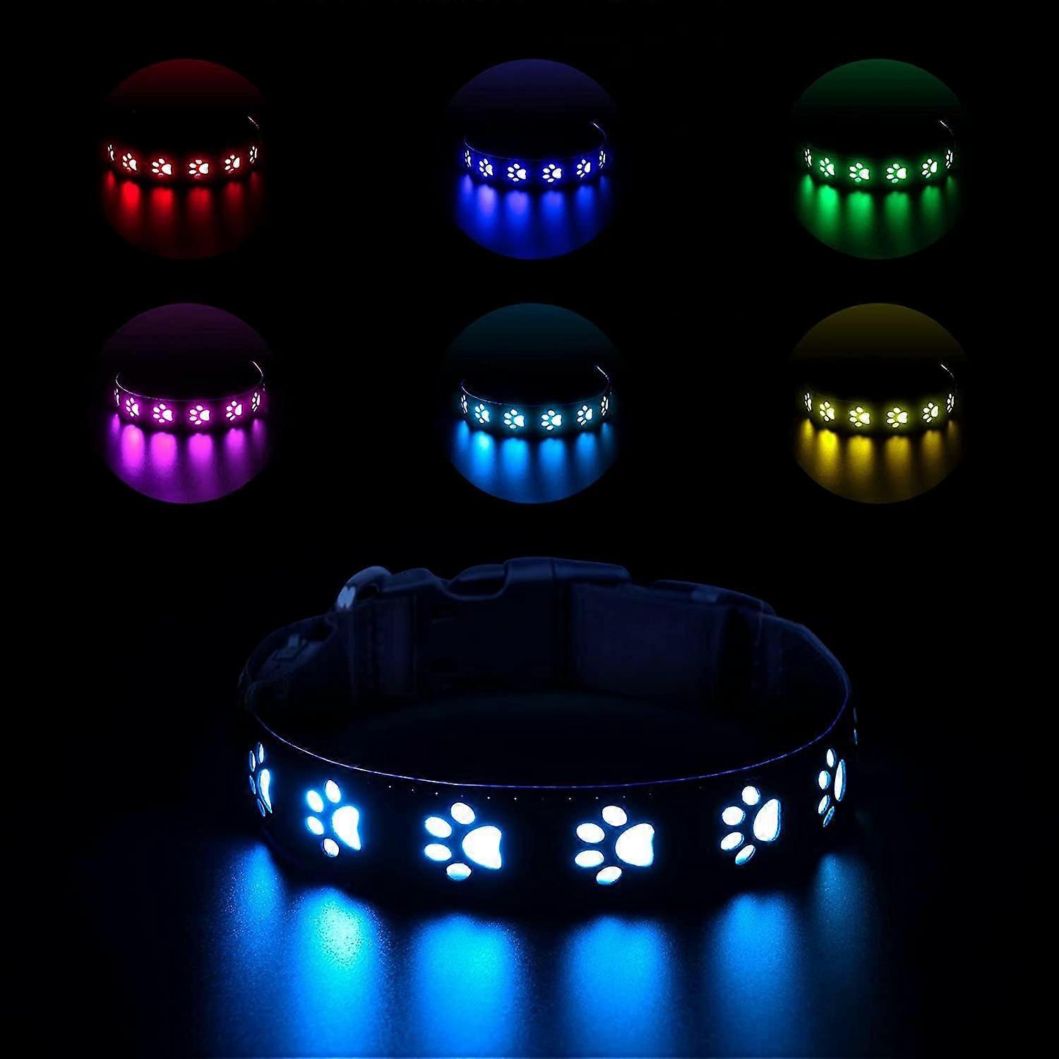 Upgraded LED Dog Collar, Extra Bright USB Rechargeable [7 Modes] Light up Dog Collar, Leather and Nylon, Weatherproof, Makes Your Dog Visible and Safe