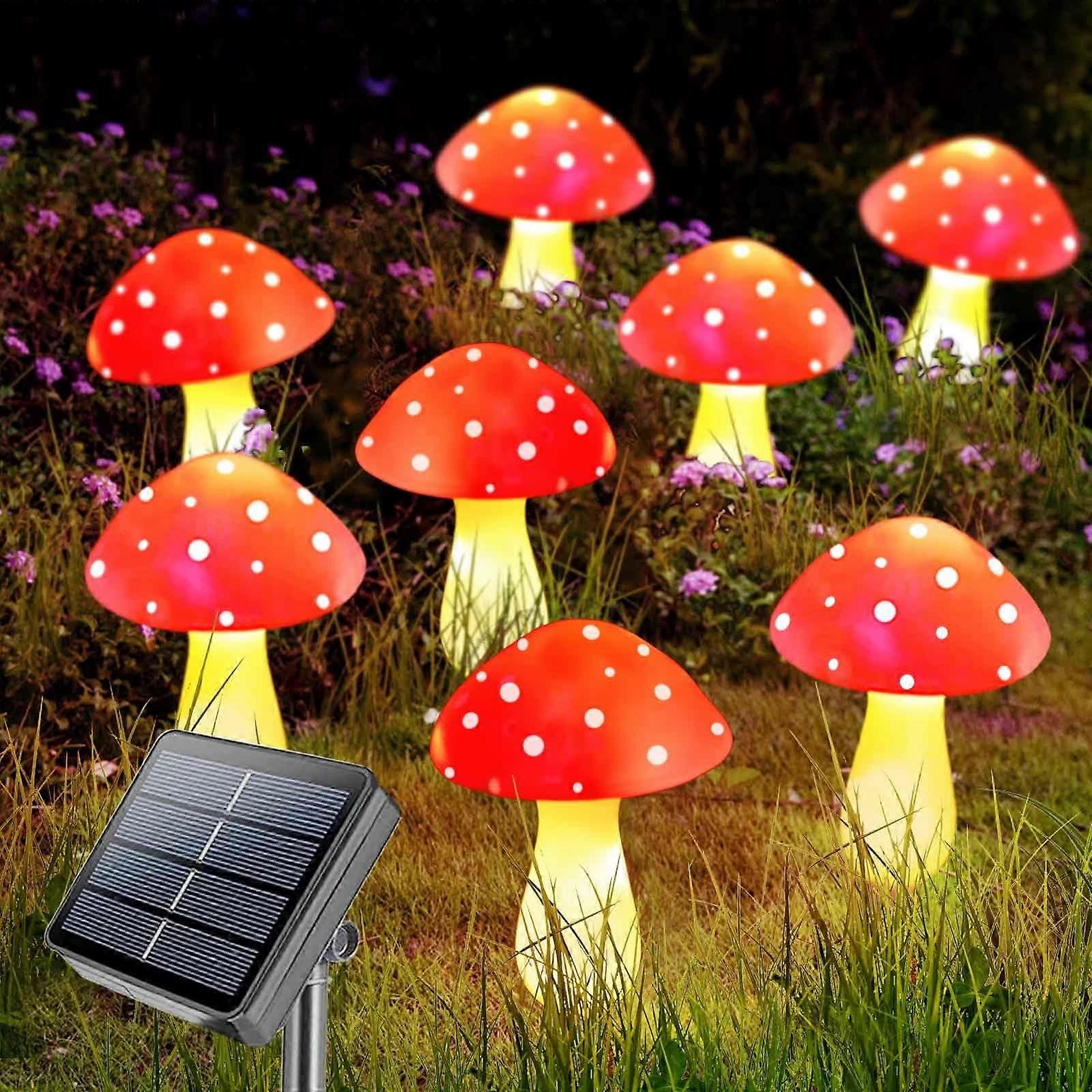 8Pack Red Mushroom Solar Lights for Outdoor Decor Garden