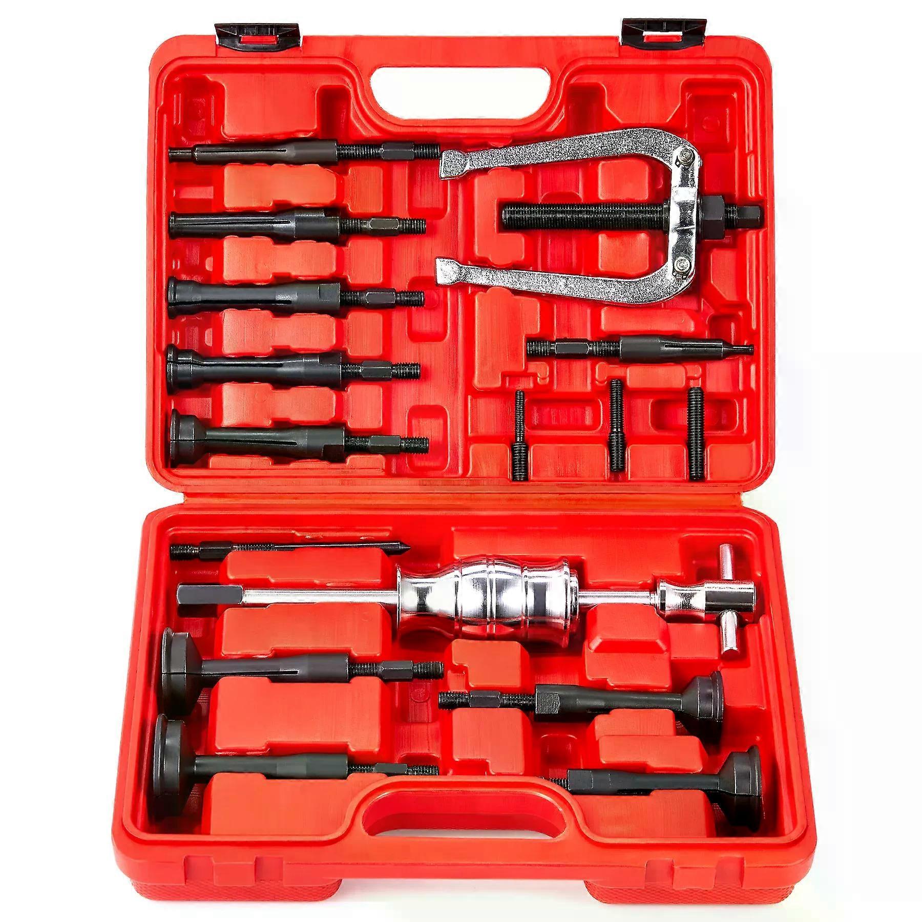 OMT Blind Hole Pilot Internal Extractor/Remover Bearing Puller Set W/ Red Case 16pcs Slide Hammer