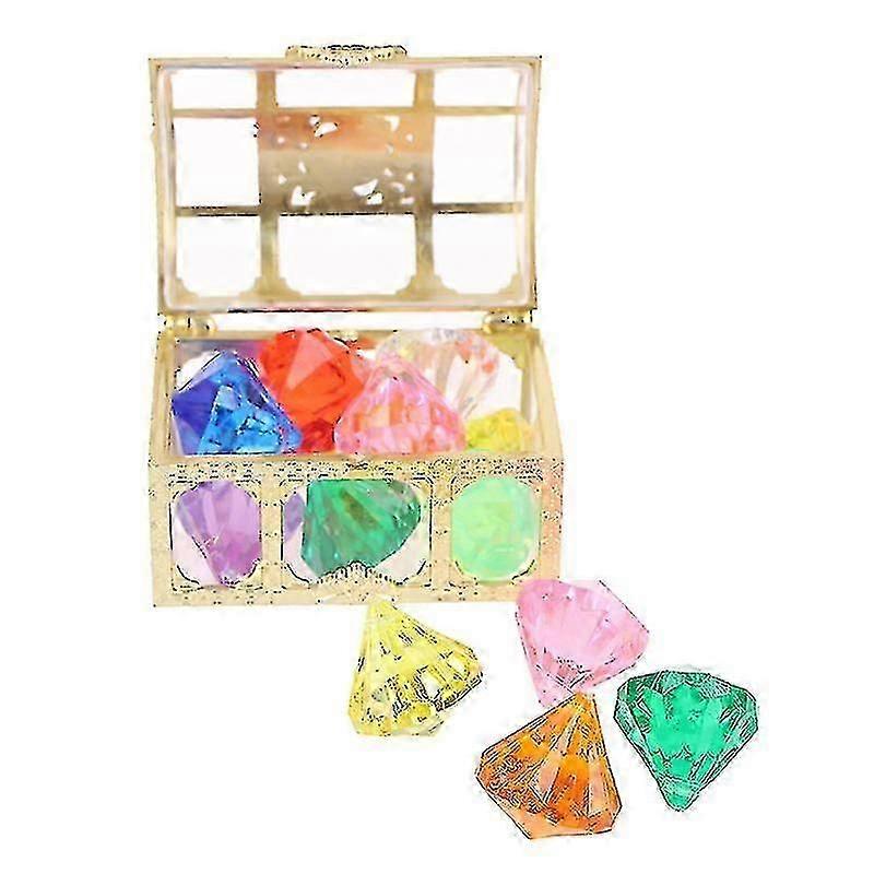 Diving Gem Pool Toy 10 Big Colorful Diamonds With Treasure Pirate Box Swimming Plastic Box well