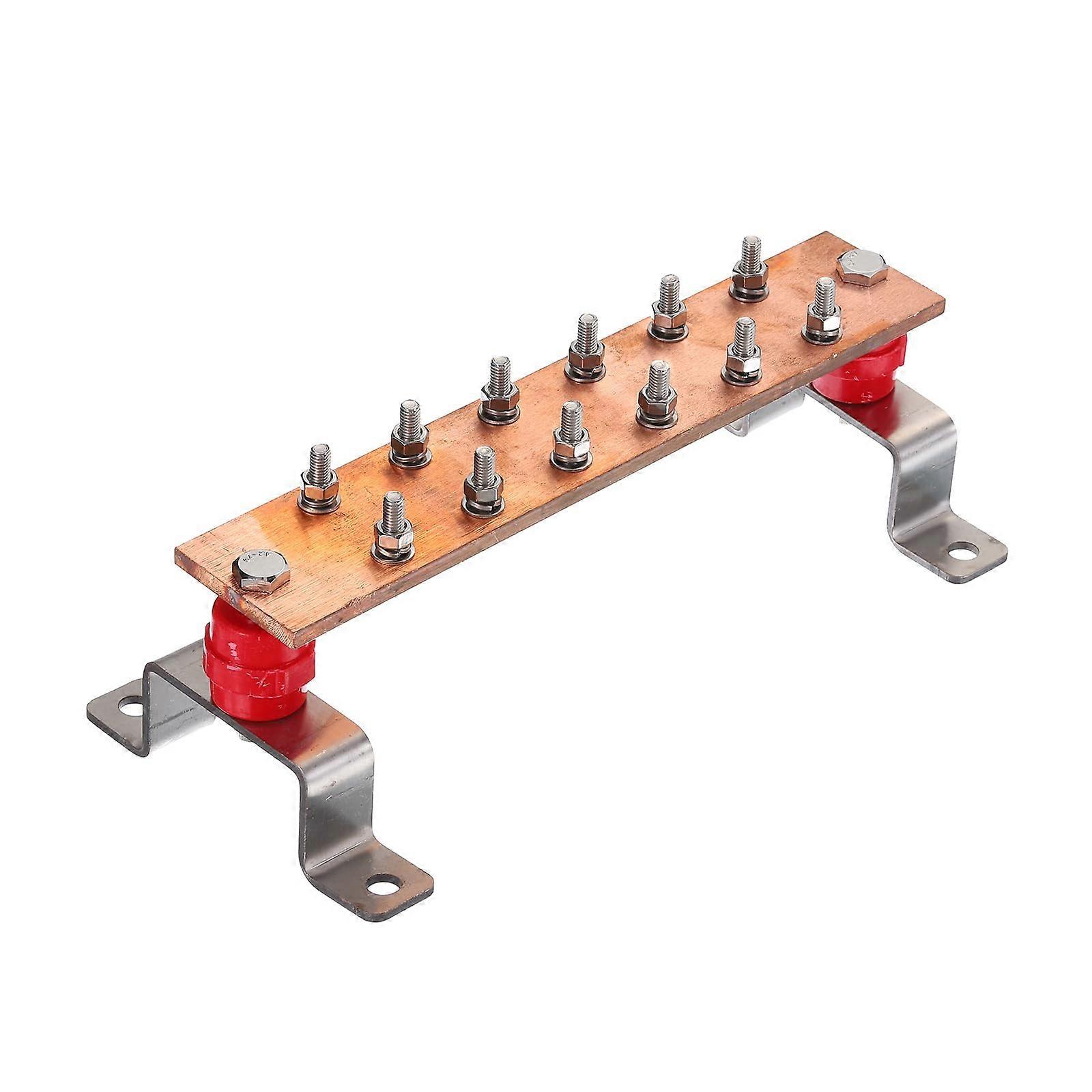 1 Set Wall Mounted 10' x 2' x 1/4' Copper Ground Bar with 12 Terminal Positions Ground Bar Kits