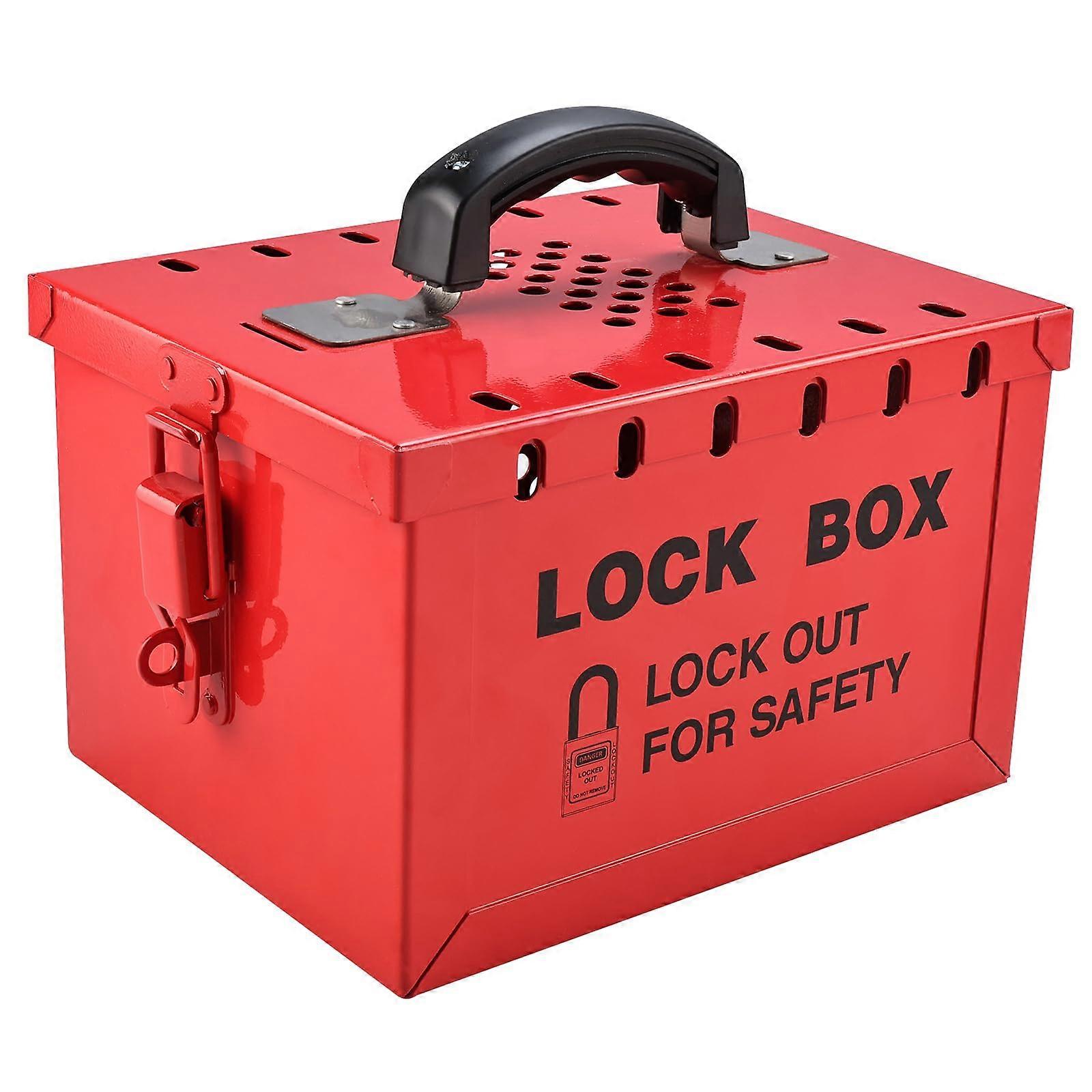 Large Lockout Tagout Box Loto Group Lock Box, 12 Padlock Capacity, Red (91/4 x 71/4 x 6 Inch)