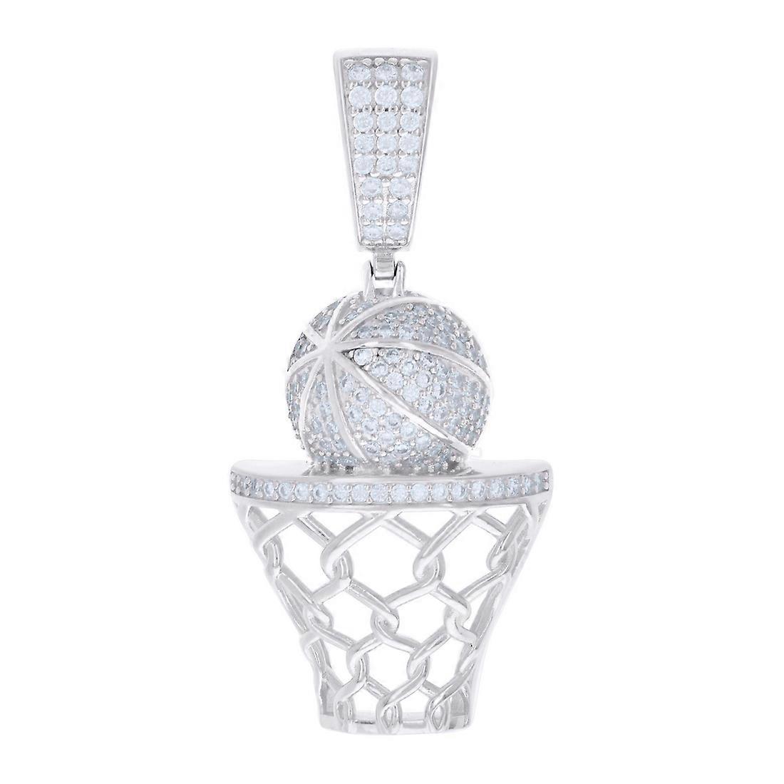 925 Sterling Silver Mens Cubic Zirconia Basket Ball Sports Pendant 42.9x20mm Wide Necklace for Men