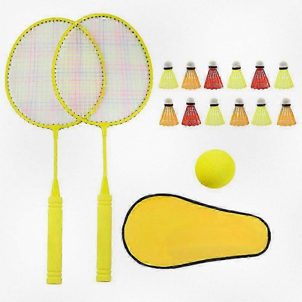 Kids Badminton Set with Long Rackets for Training and Parent-child Interaction (Lemon Yellow, Suitable for Ages 8-12, 12 Pieces)