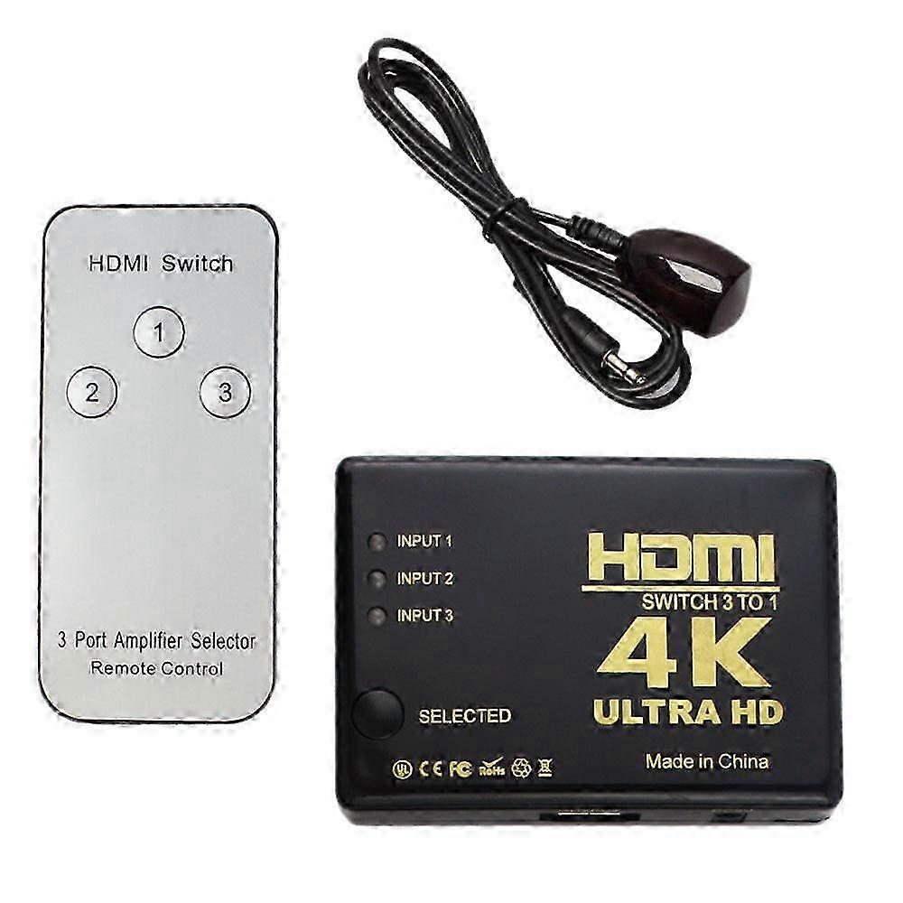 3 Port HDMI Switch 3x1 Selector 4K Ultra HD 1080p 3D Support with IR Remote Control