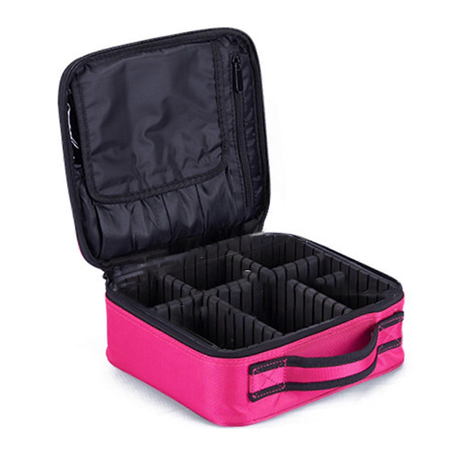Make Up Brush Zipper Bag Portable Cosmetic Organizer Bag Carrying Case with Divider Handle & Compartments Large Capacity rose Red