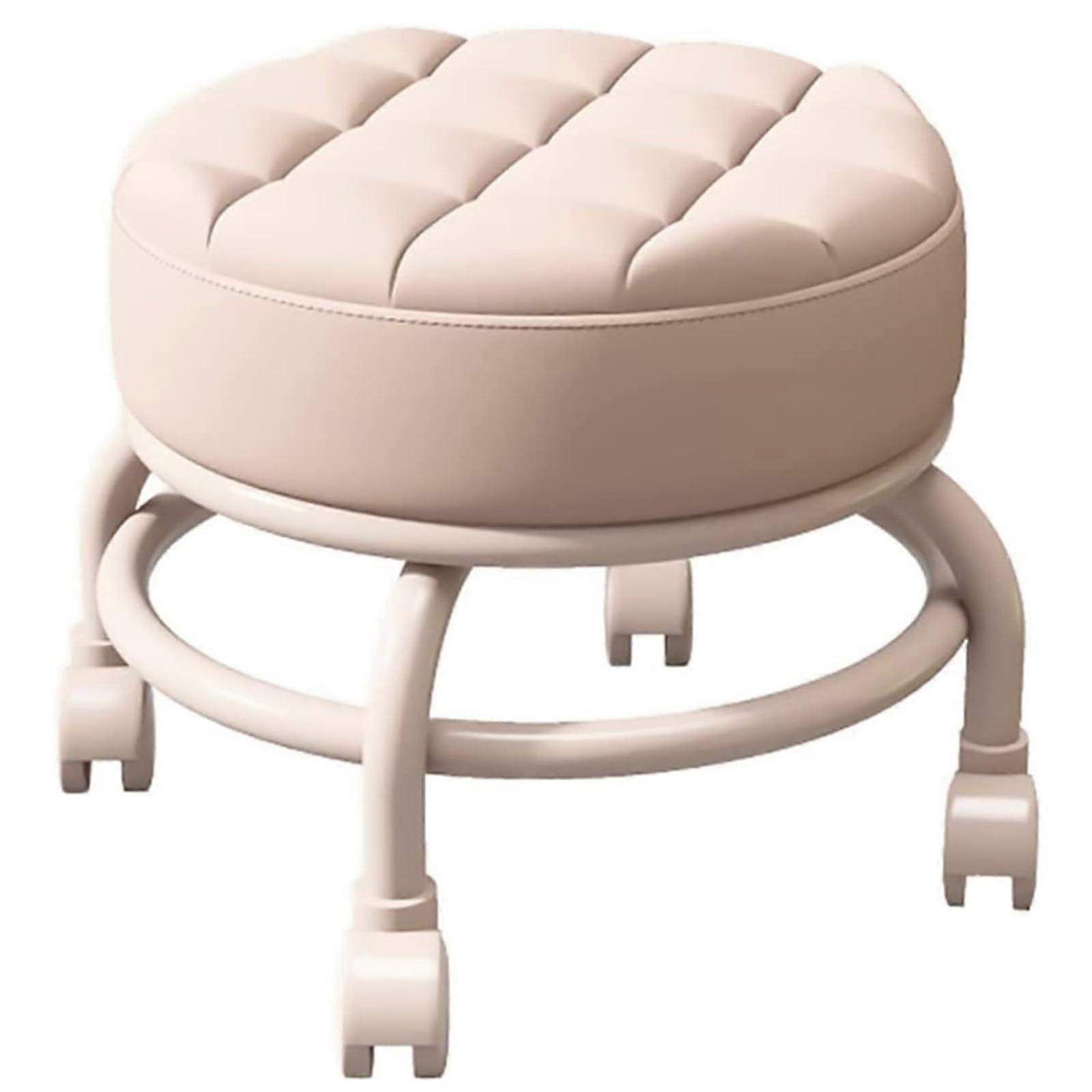 Low Rolling Stool with Wheels, Footstool with Universal Swivel Casters, Small Leather Stools for Garage, Gardening, Home, Daily Party Ref: 5961