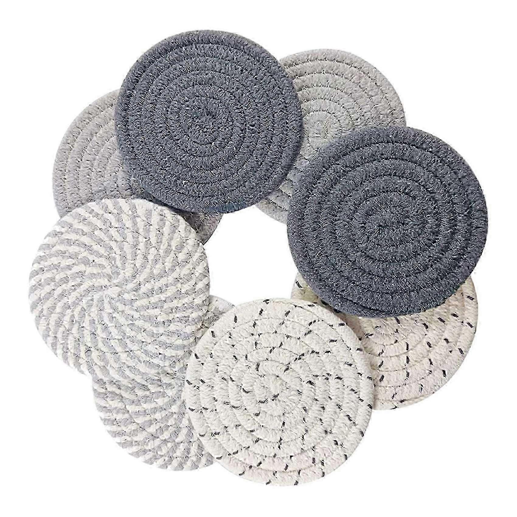 8 Pcs Absorbent Drink Coasters With Holder, 4 Colors Minimalist Cotton Woven Coasters