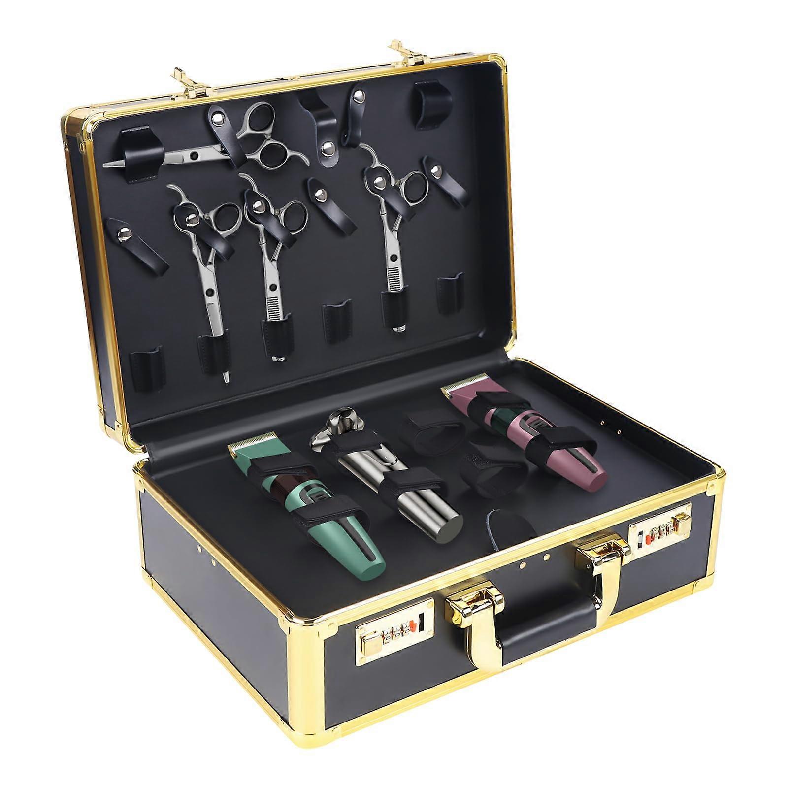 Barber Case Clipper Bag Professional Portable Travel Case With Handle And Secure Numlock Gold 15.74x10.8x6.5in