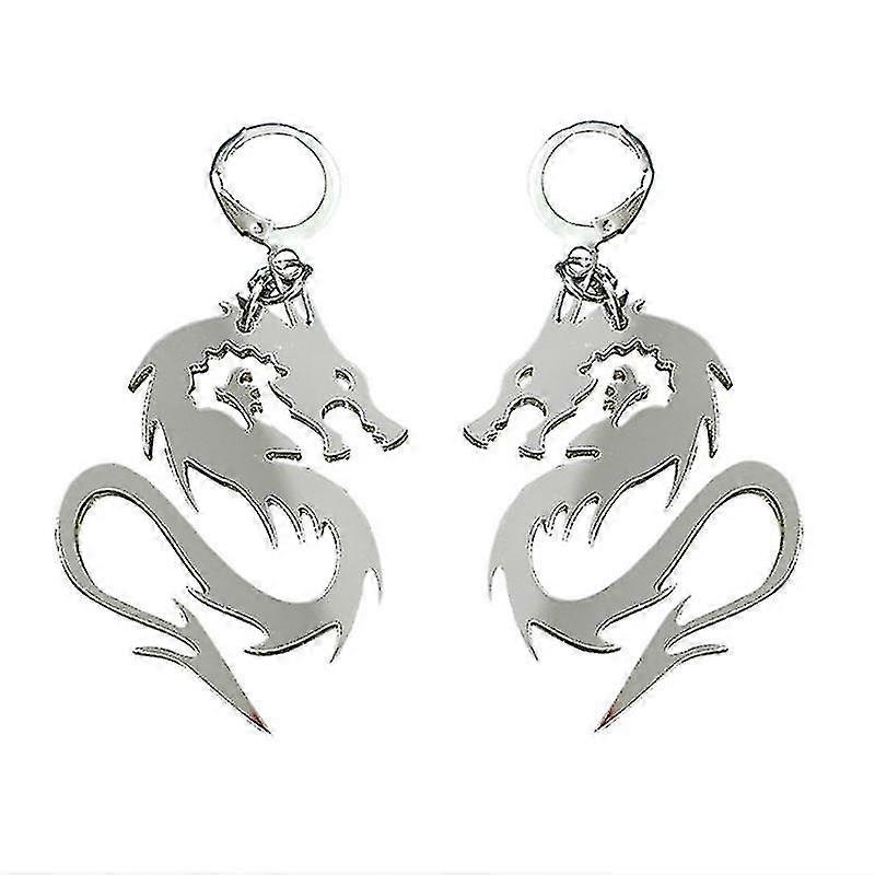 Cool Animal Mirror Dragon Drop Earrings Silver Dragon Totem