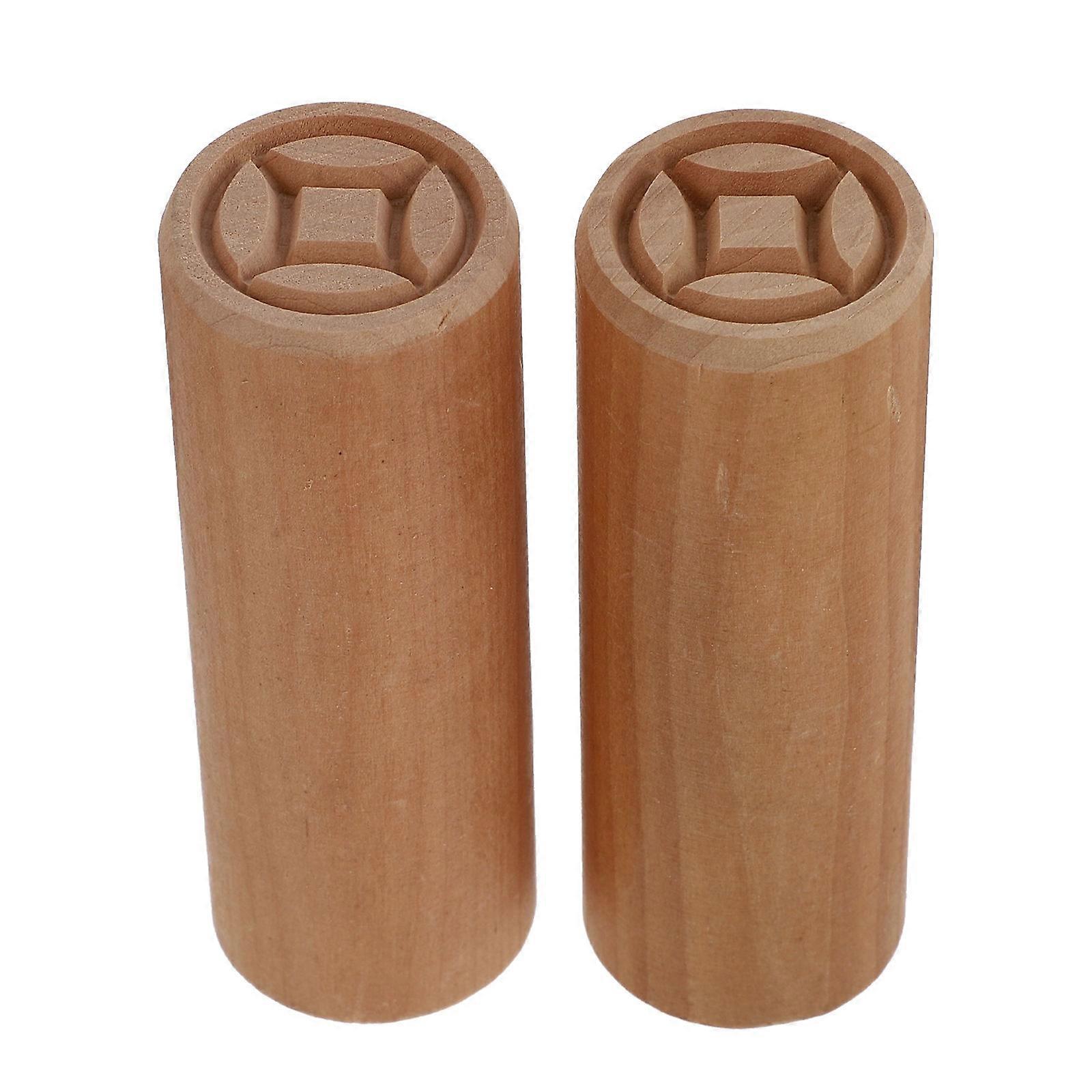 Khaki Practical Wooden Cake Stampers Set for Home Use Synthetic Material 2pcs