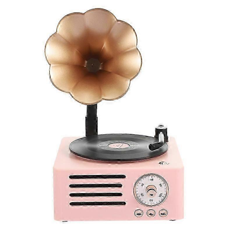 T15 Petunia Retro Vinyl Record Player Wireless Multifunction Mini Bluetooth Audio Pink