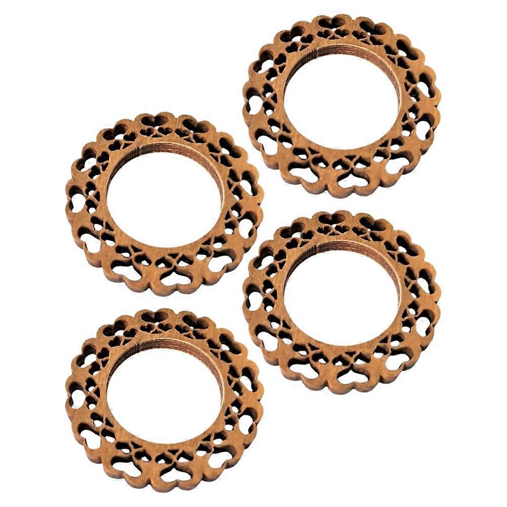 Wood Napkin Holder For Table Circular Vintage Design For Banquets Light Brown 6.00X6.00X0.50CM Table Decoration 4Pcs