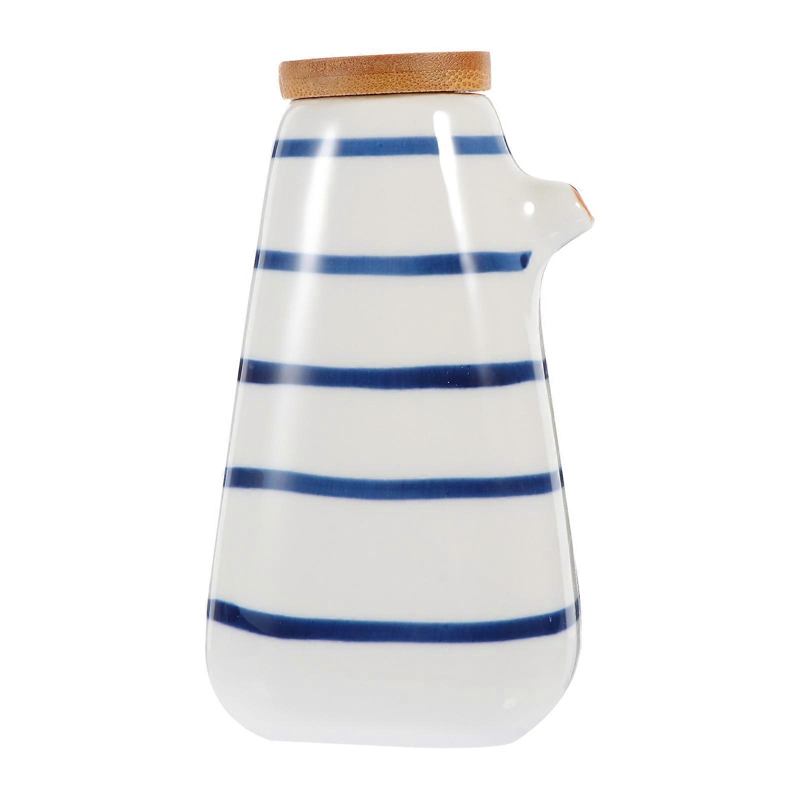 Condiment Containers With Lids Japanese Style Ceramic Sauce Pot Vinegar Container Bamboo Lid Everyday Use 1Set