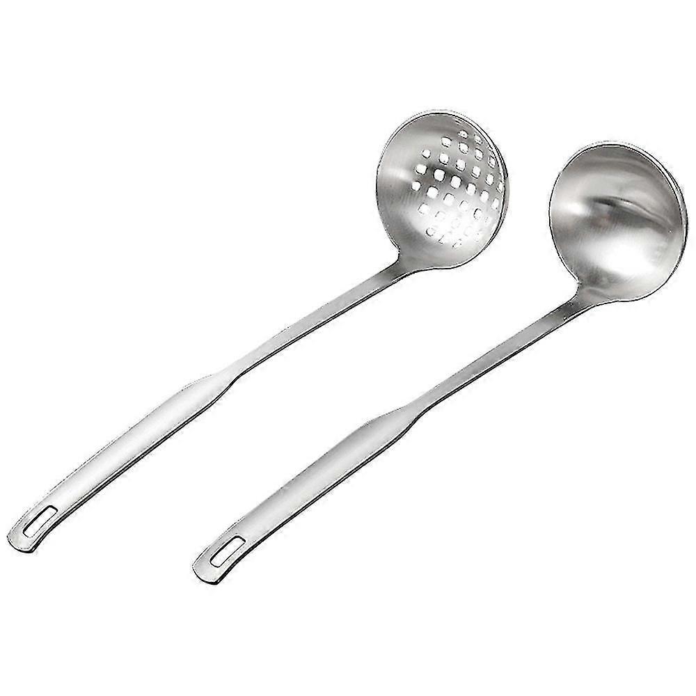 2 Pcs Soup Ladle Colander, Metallic Frosting Flatware Cookware Serving Long Handle Steel Slotted