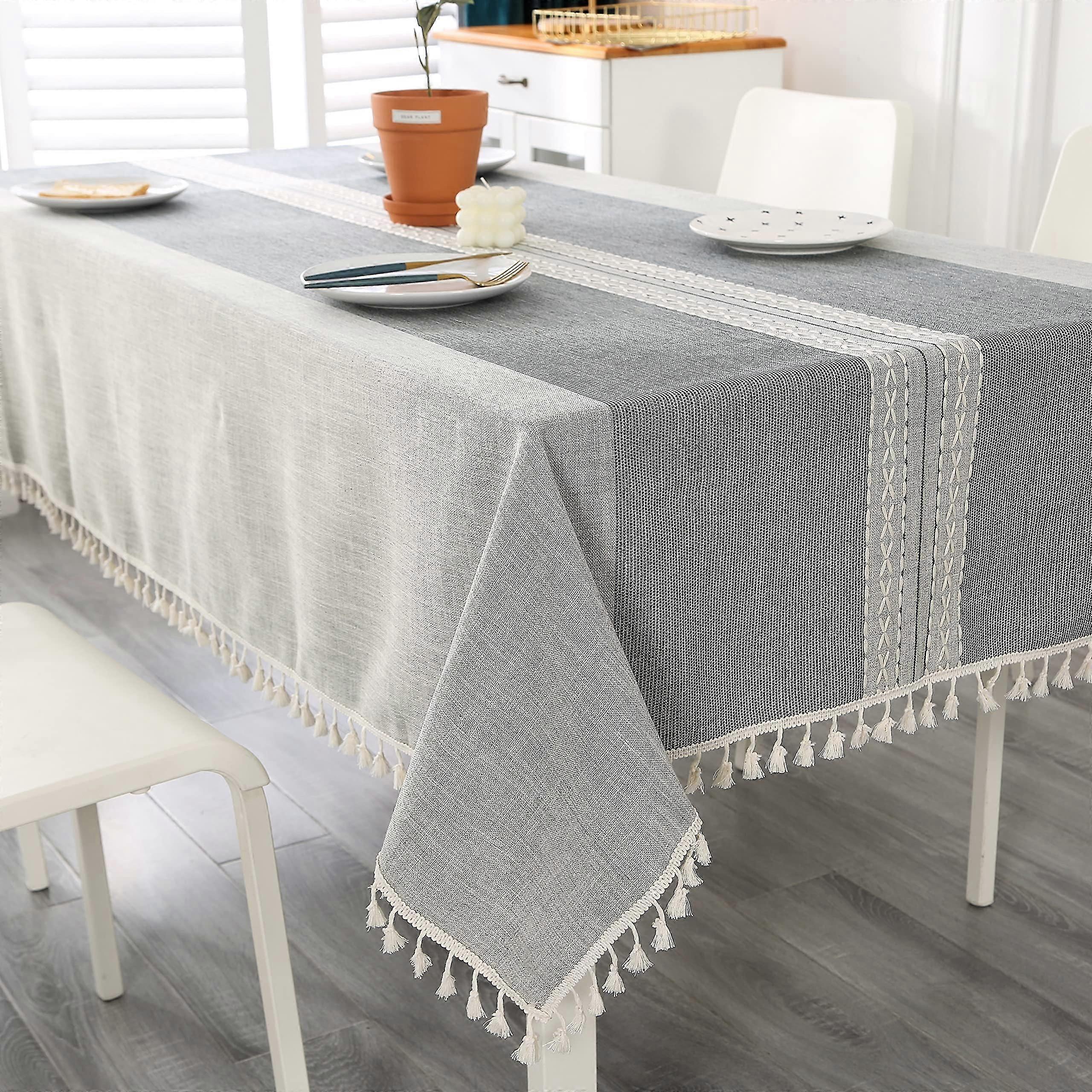 Tablecloths Rectangular Grey Cotton Linen Table Cloth Wrinkle-Free Washable Table Cover, Dust-Proof
