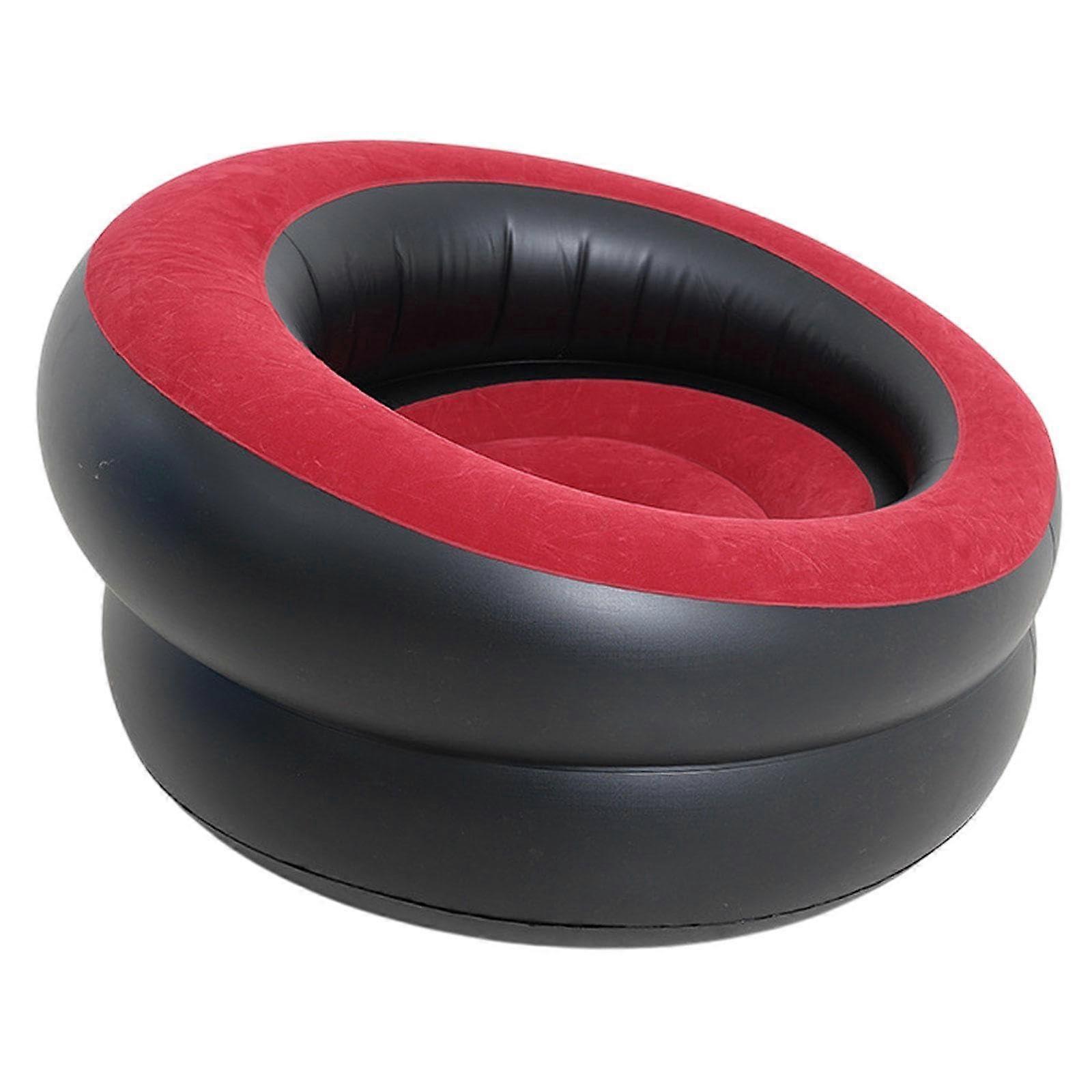 Inflatable Chair, Flocked Single-Seat Sofa, Inflatable Couch For Lawn, Indoor Use, Playroom And Backyard, Red And Black