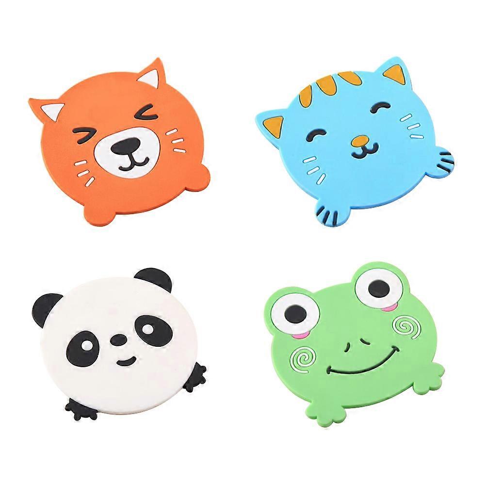 Conjunto de 4 porta-copos de silicone com desenhos de animais para proteção da mesa.