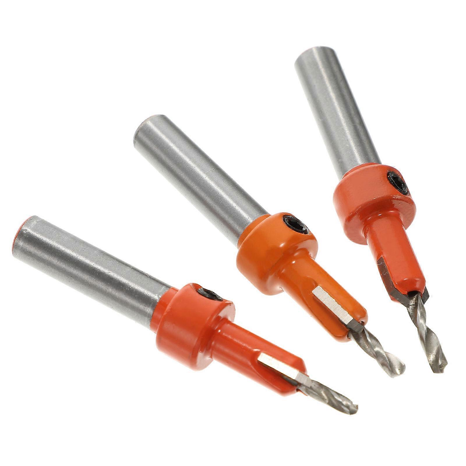 Orange Steel Chamfer Drill Bit Set for Woodworking 3pcs Includes Wrench Safe Durable