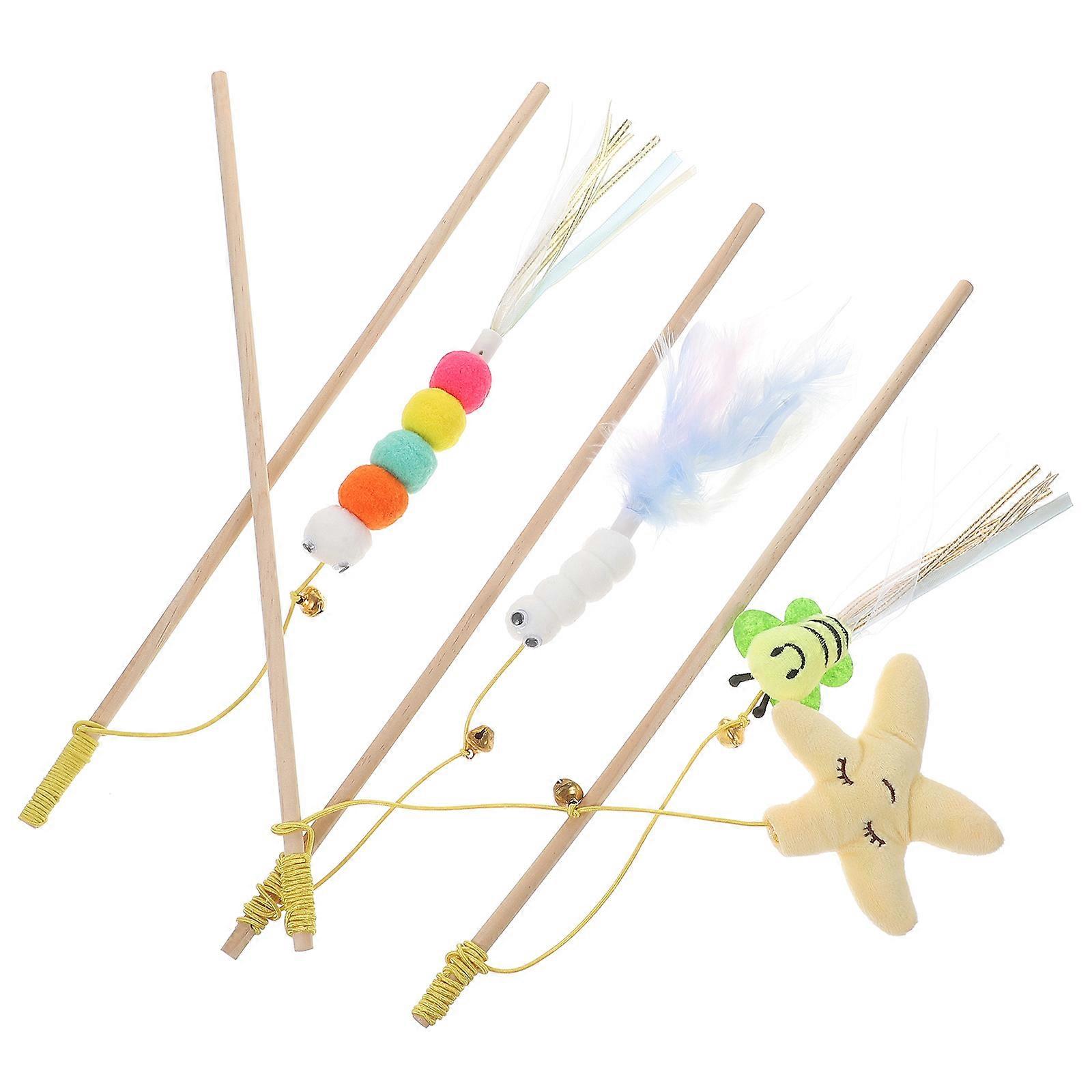 Indoor Cat Toy Mouse Teasing Cat Stick Kitten Accessories Assorted Color 40x8cm Curiosity Stimulation 4Pcs
