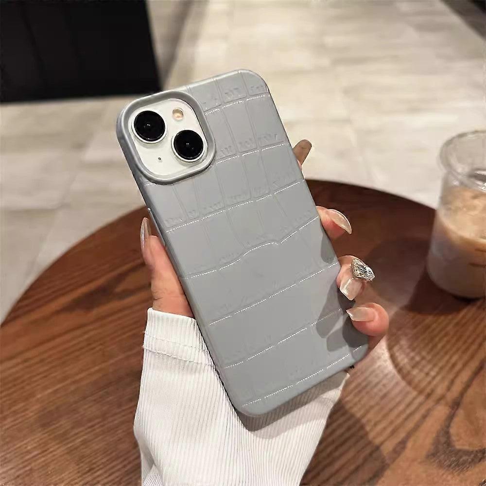 Case For Iphone 13 Gray Simple Solid Faux Leather Texture Frosted Full No70