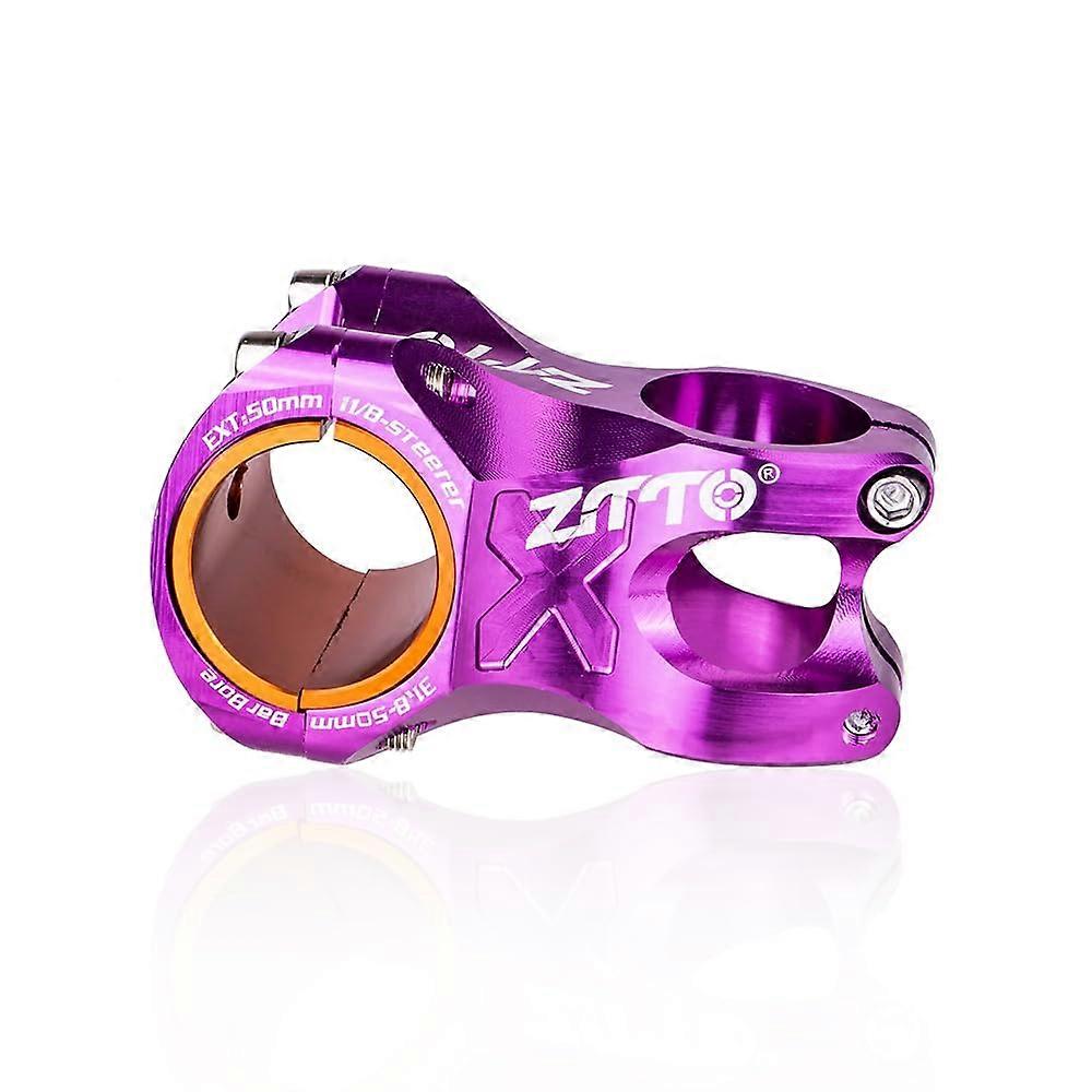 Bicycle Stem MTB Lightweight CNC Aluminium Alloy 0 Degree Rise for 35 mm/31.8 mm Handlebars 50 mm Purple