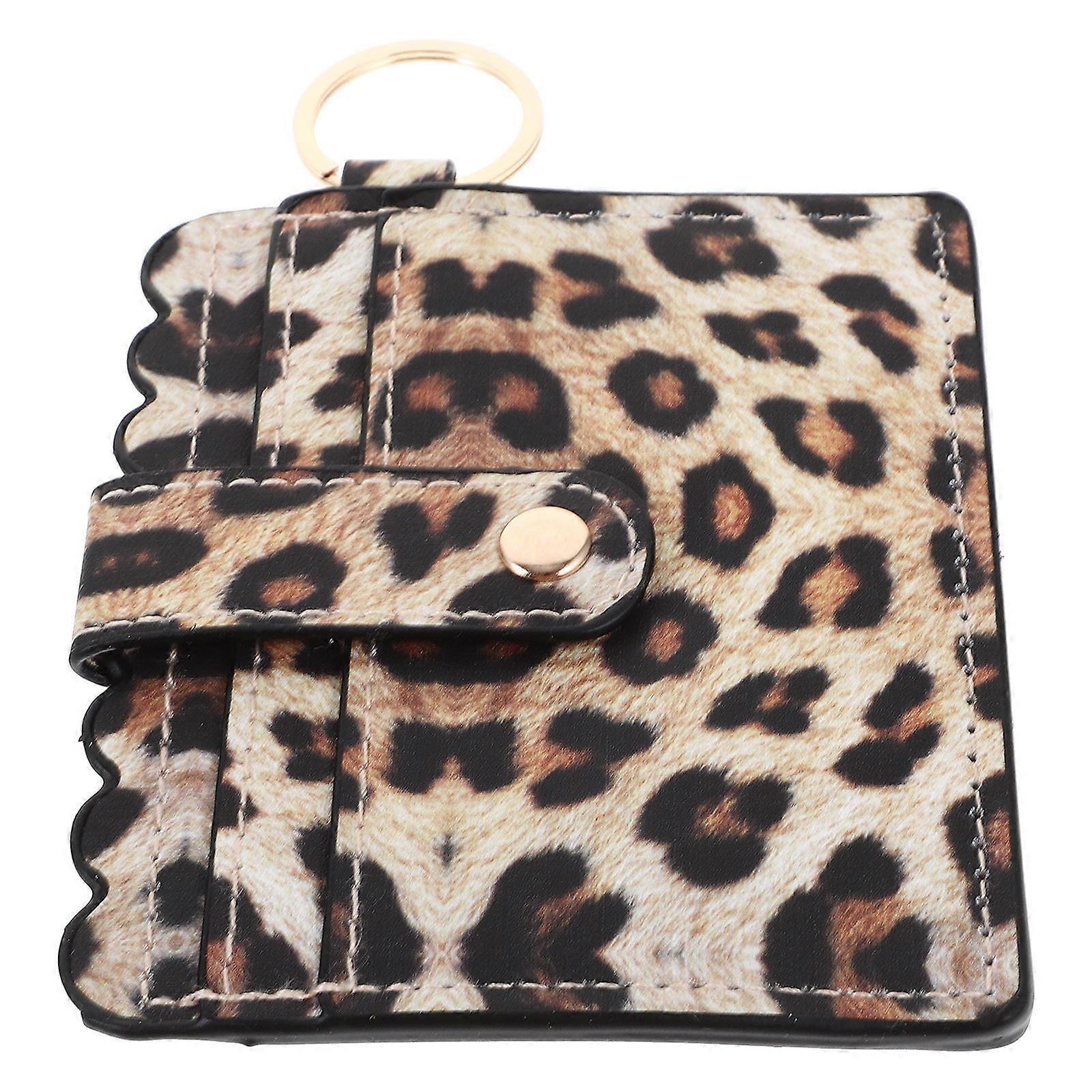 Card Wallet Women Small Card Case Leopard Pu Leather Keyring Feature Cash Storage 1Pcs