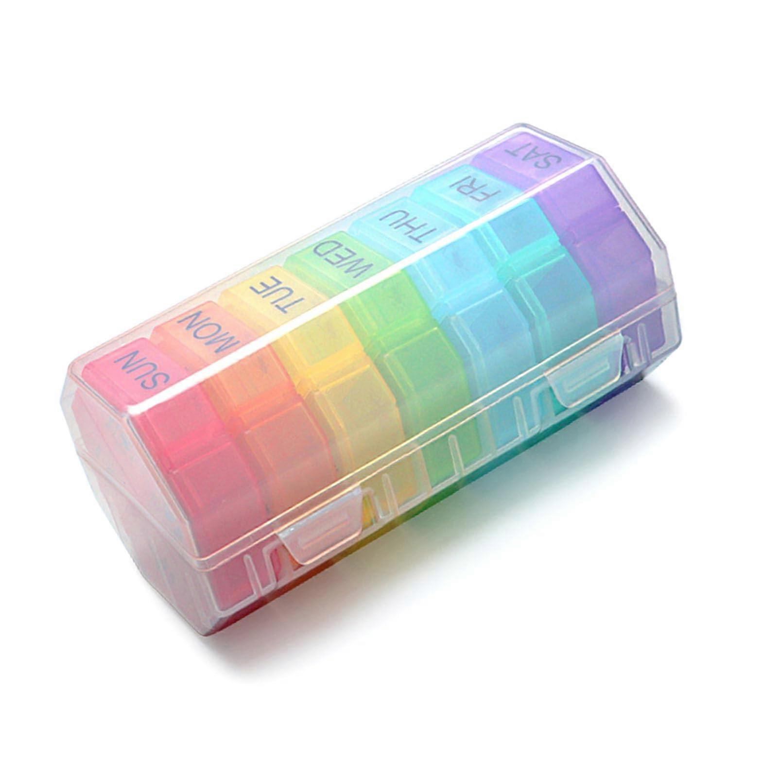 Medicine Container, 28 Compartments Plastic Sealed Weekly Medicine Container Medicine Storage Container Seven Transparent Colours