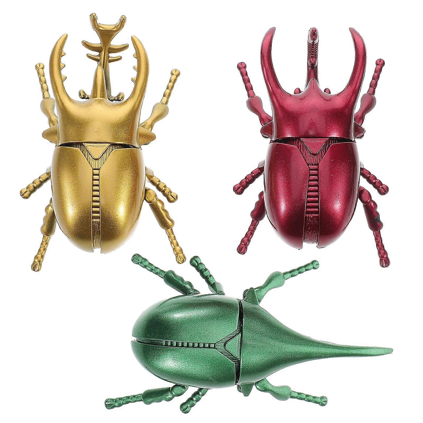 3pcs Wind Up Beetle Models for Realistic Insect Display, Halloween Decor, and Creative Play – Assorted Beetle Pack