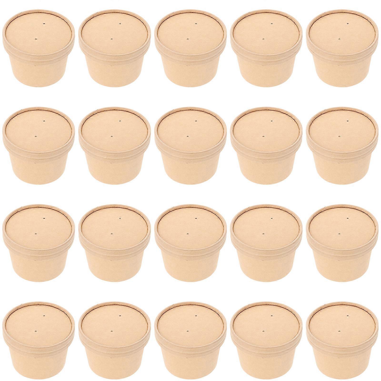 Light Brown Kraft Paper with Lid for Storage Suitable for Home or Restaurant Use 20 Pcs