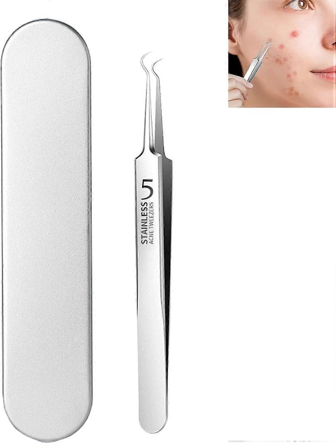 Blackhead Remover Tool - 3-in-1 Stainless Steel Pimple Extractor for Women, Featuring Curved Hook and Precision Tweezers