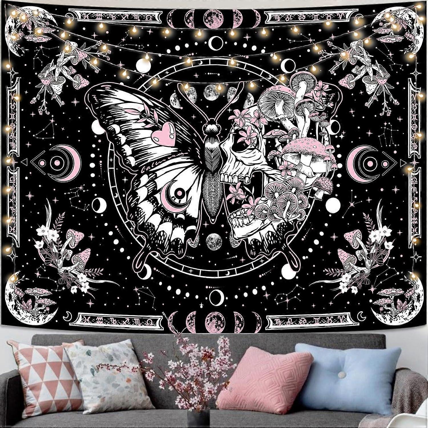 Skeleton Butterfly Tapestry Skull Hippie Mushr