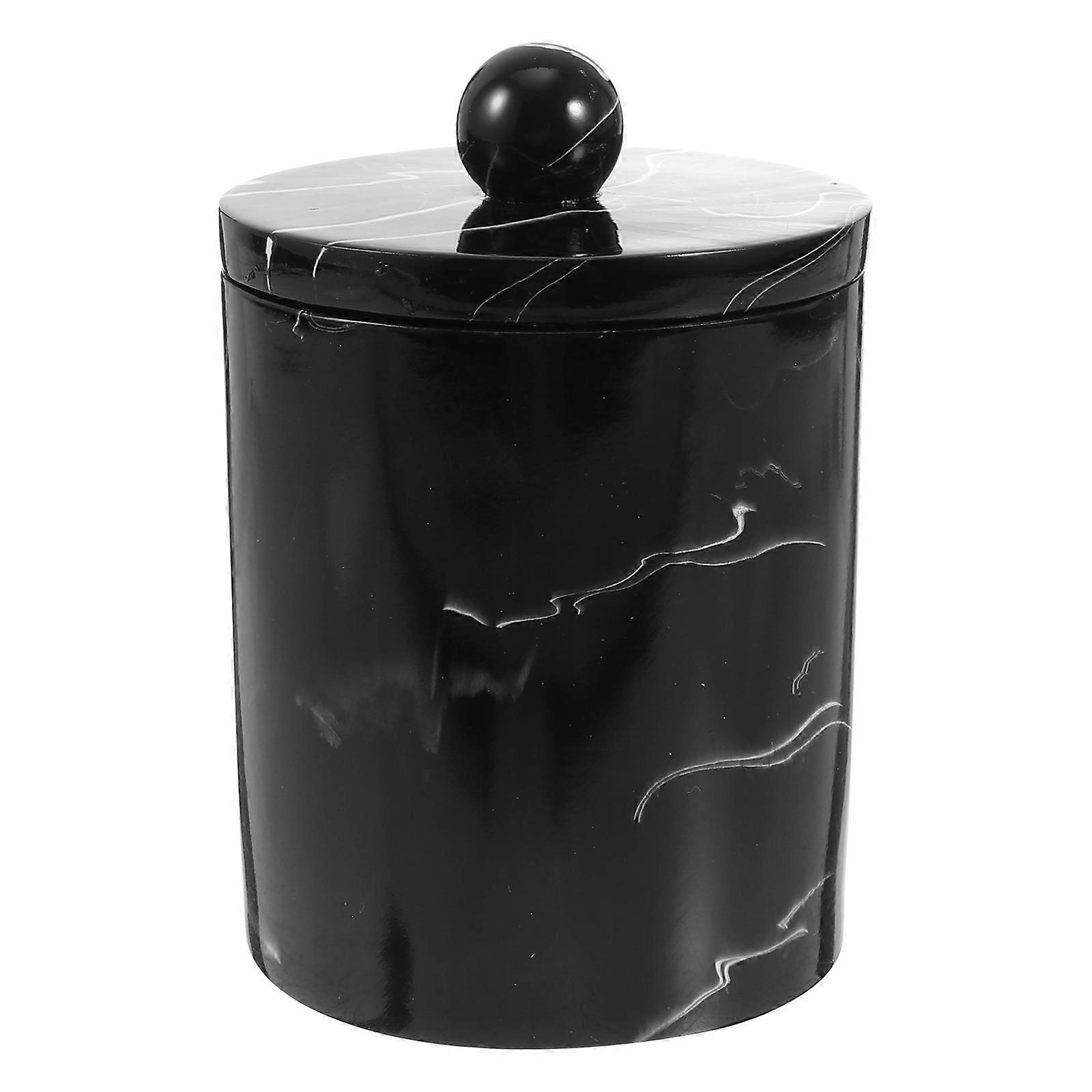 Black Resin Storage Box with Lid for Makeup Brushes and Cotton Swabs Modern Marble Design 1PC