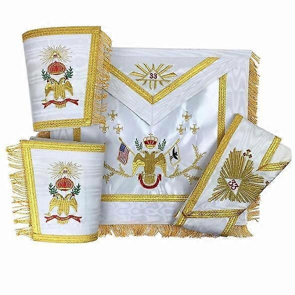 Masonic Rose Croix 33rd Degree Silk Apron, Gauntlets And Collar Set - All Countries Flags