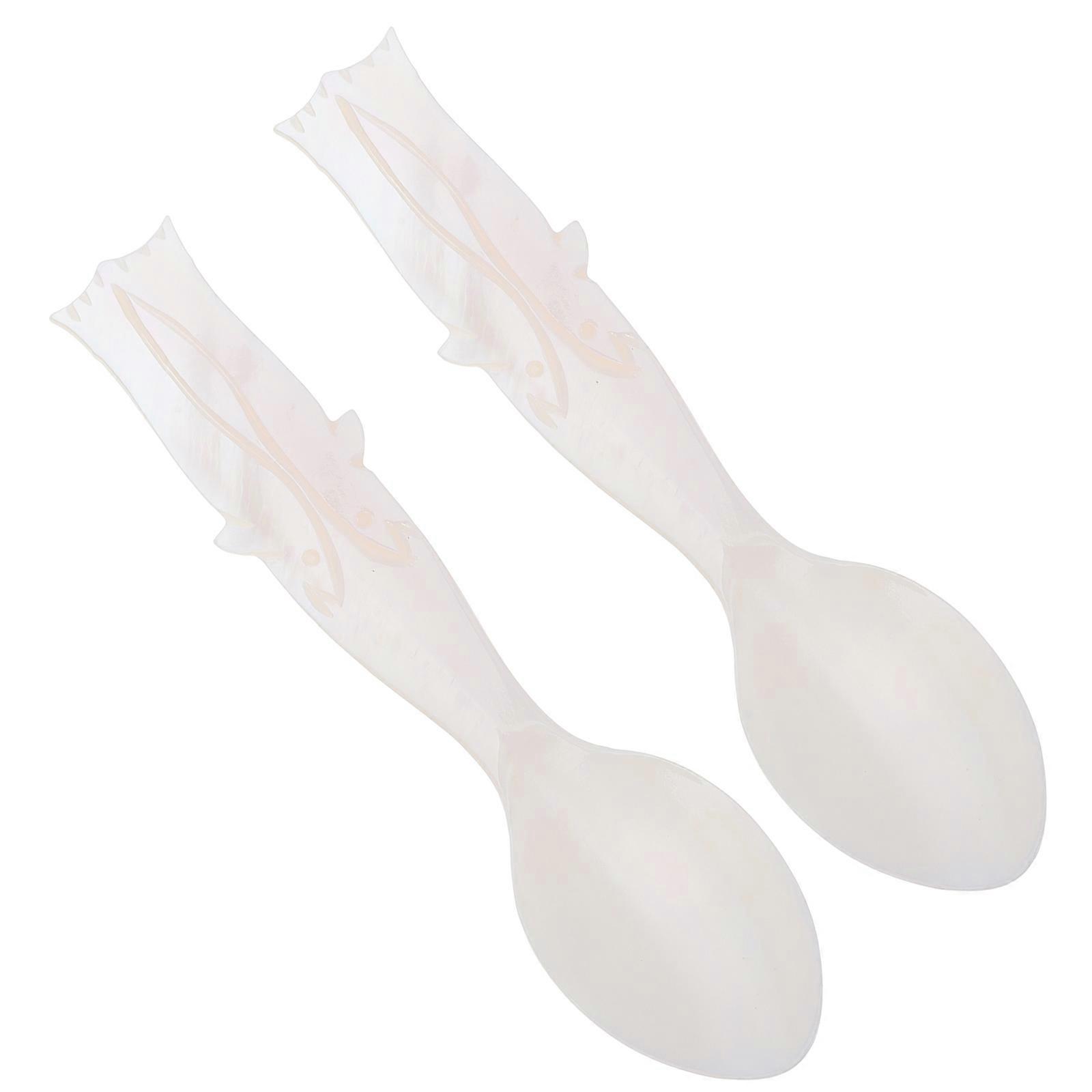 Beautiful Beige Shell Spoon Set for Home Use Compact Size 2 Pieces Kitchen Dessert Serving Spoons 2pcs