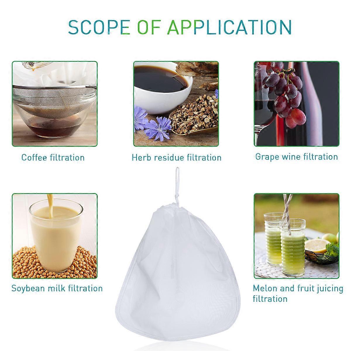 Reusable Nut Milk Bag with 200 Nylon Mesh Perfect for Making Almond Milk Juice Tea Coffee Filter Bag White
