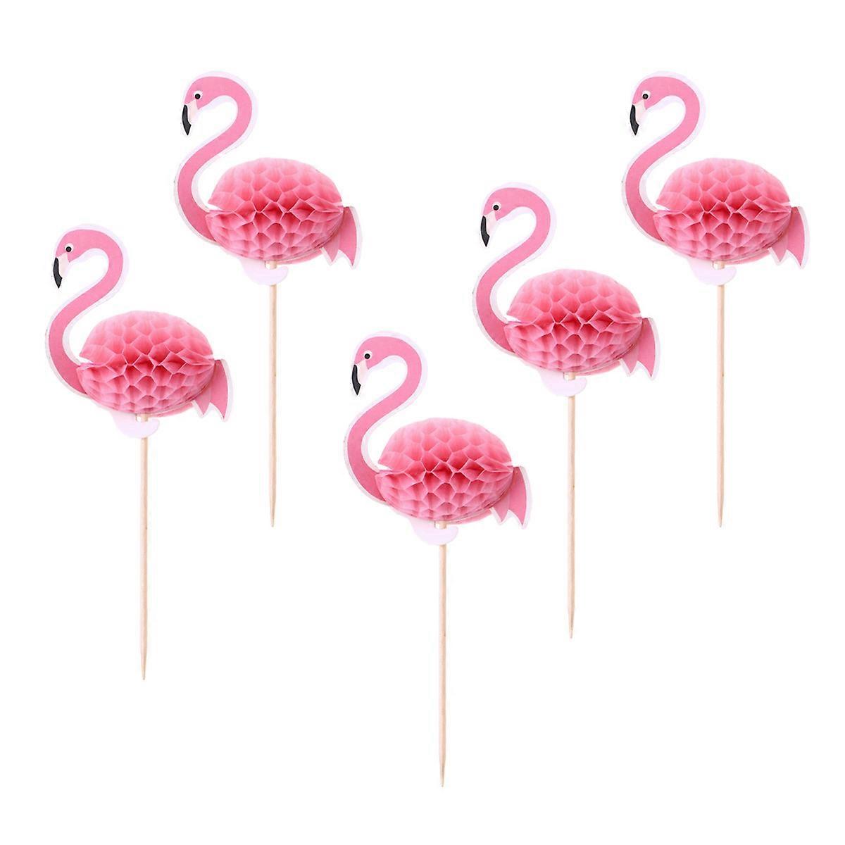 Flamingo Shape Cake Decorations Pink 14.5 x 4 x 6.5cm Party Food Picks 5Pcs