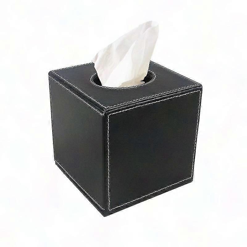 Leather Black Square Tissue Box Holder for Napkins